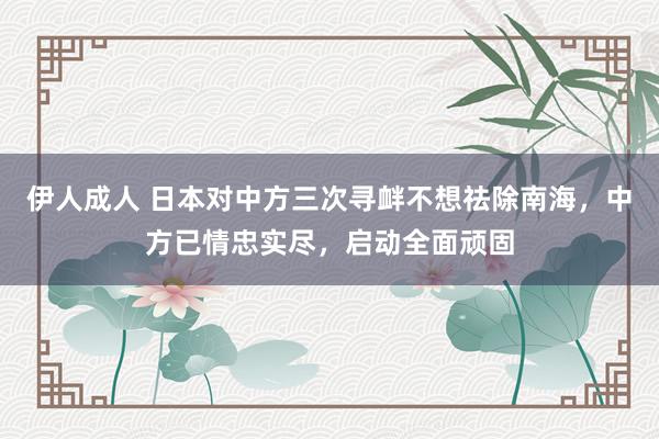 伊人成人 日本对中方三次寻衅不想祛除南海，中方已情忠实尽，启动全面顽固