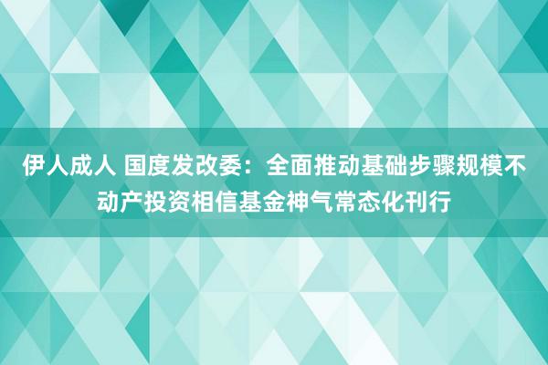 伊人成人 国度发改委：全面推动基础步骤规模不动产投资相信基金神气常态化刊行